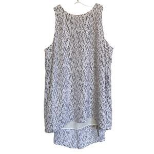 Vince Camuto White Black Scattered Dot Swing Hi-Lo Sleeveless Tank Top XS‎